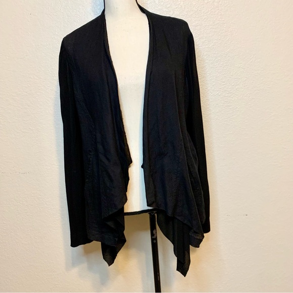 Pure DKNY Open Waterfall Front Drapey Linen Jacket Black Size Medium - Picture 2 of 16